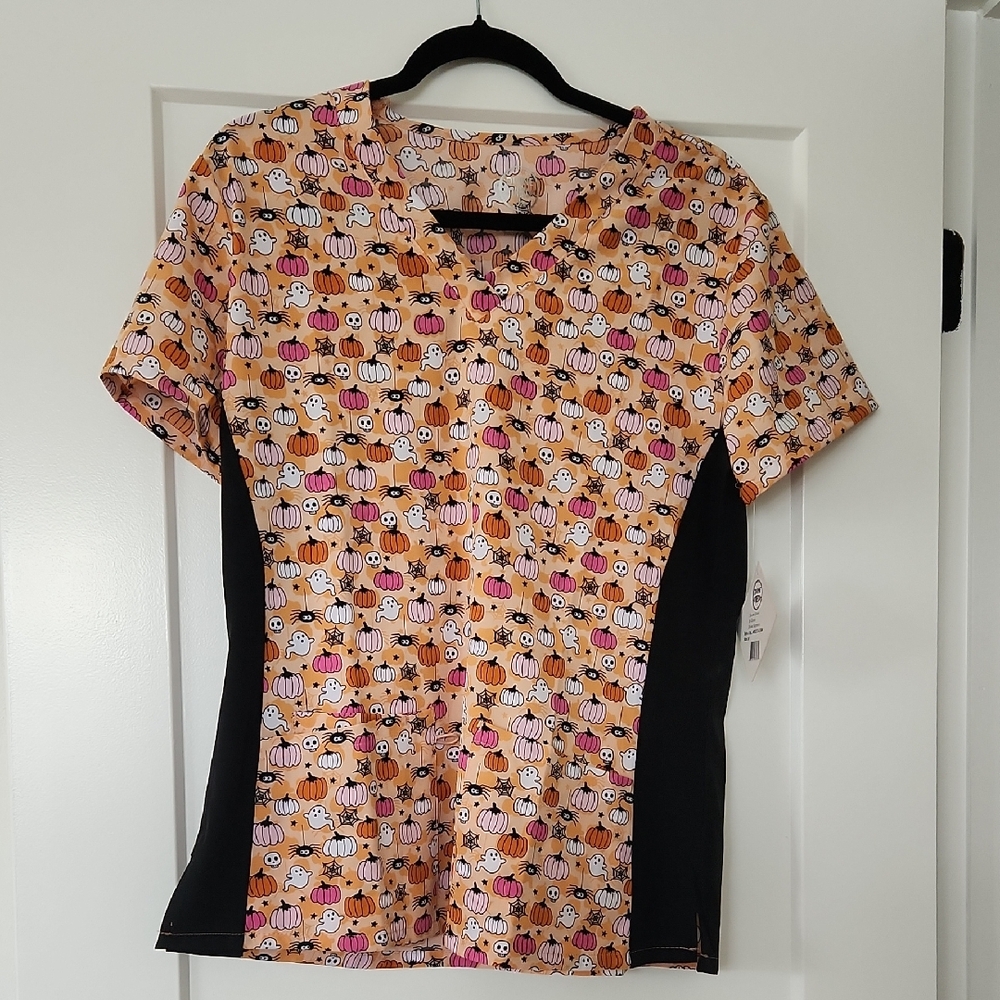 Halloween Pumpkin Print Women's ScrubTop